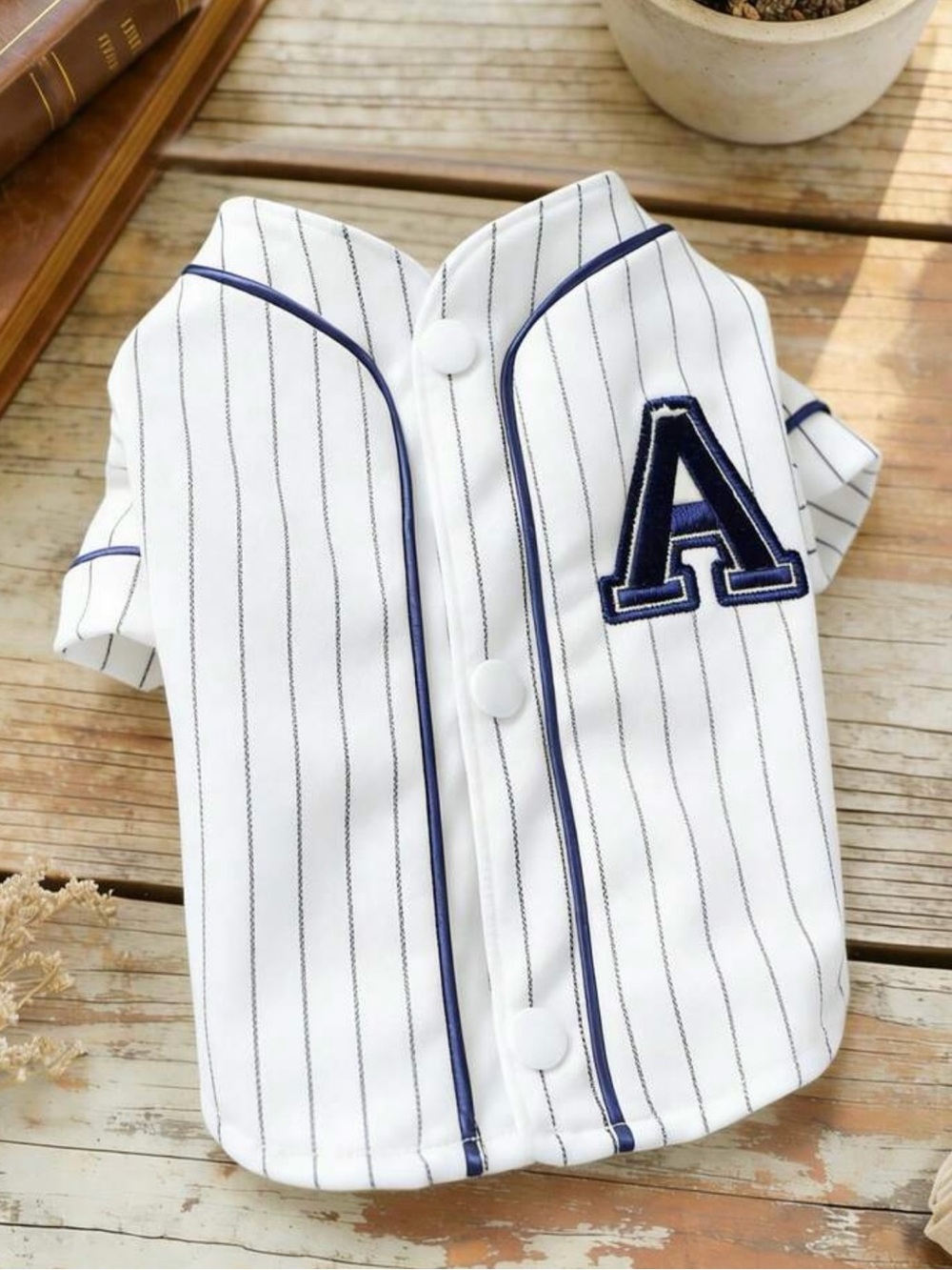 Striped White & Navy Pet Baseball Jersey